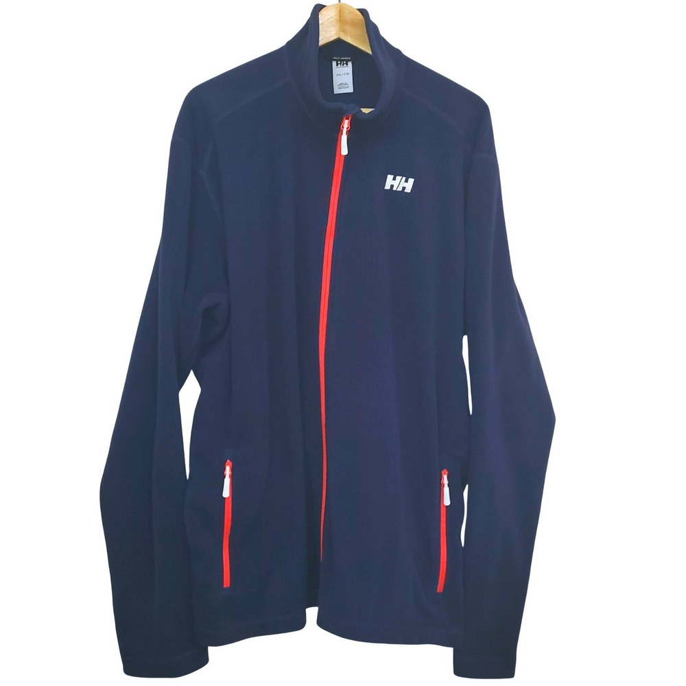 Helly Hansen Navy Blue Full Zip Red Trim Fleece Pullover Sweater Jacket Men XXL - Picture 3 of 11